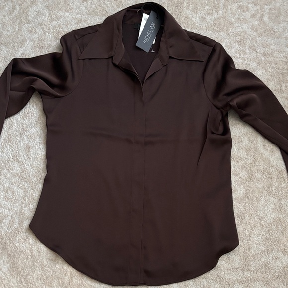 Rachel Zoe Dark Brown Blouse-satin button up - Picture 1 of 5